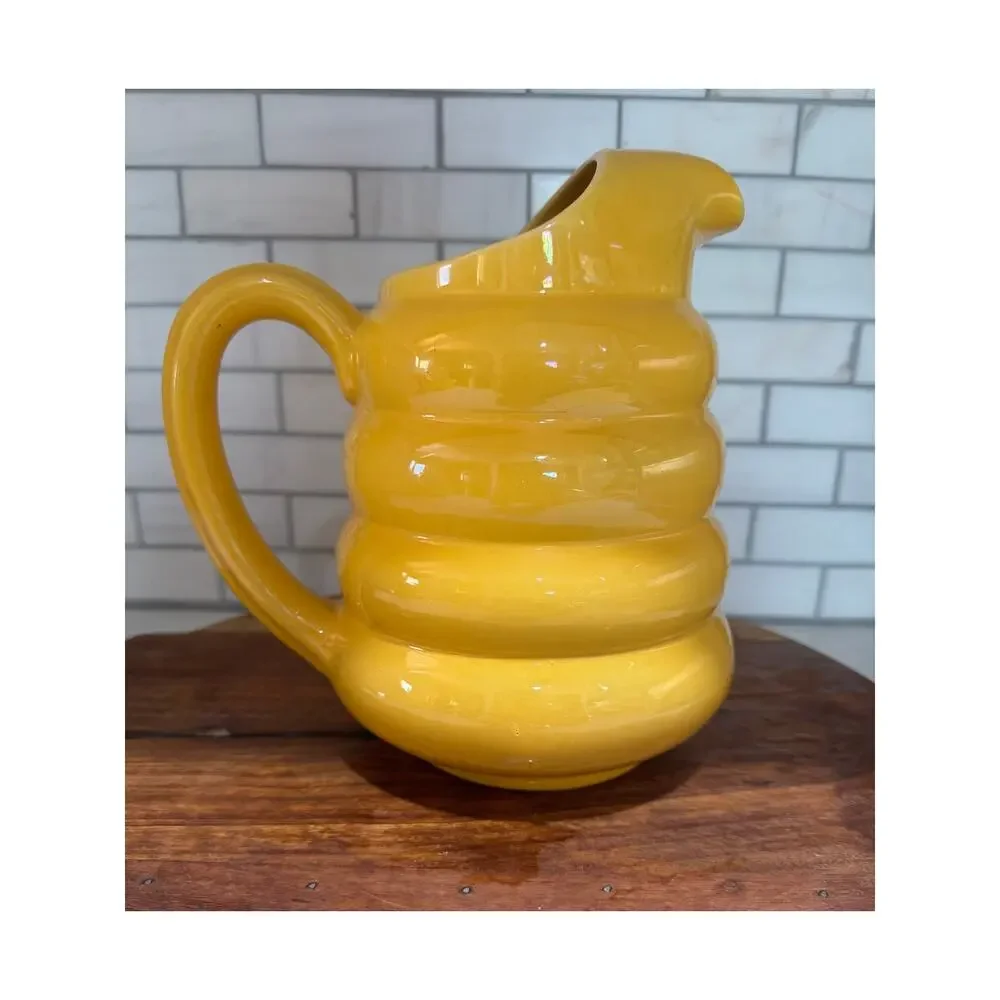 Vintage Padre California Pottery Yellow Beehive Pitcher Ringware Jug 1930s 1940s